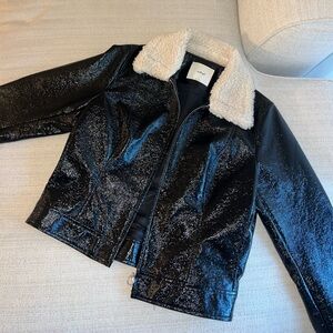 Aritzia Wilfred Tempest Vegan Sherpa Collar Black Leather Jacket